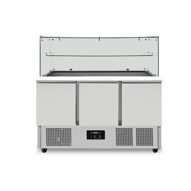 Saladette mit Glas Aufsatz | 3 Türen | statisch Kühlung | 137x70x85(h)cm