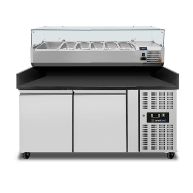 Pizzakühltisch 2 Türen – 151x80x100cm + Schwarz