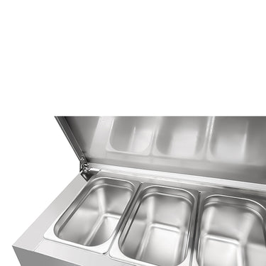 Saladette | 3 Türen (1/1 GN) | Aufsatz 8× 1/3 GN | +2°C bis +8°C | Umluft Kühlung | Klapp Deckel