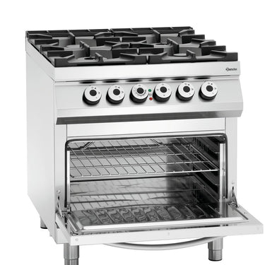 Gas stove, 4 burners,el. oven,2/1GN