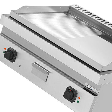 Elektro-Grillplatte – 1/2 glatt + 1/2 gerillt verchromt – E70GP20B+GSC