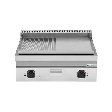 Elektro-Grillplatte – 1/2 glatt + 1/2 gerillt verchromt – E70GP20B+GSC