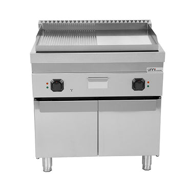 Elektro-Grillplatte – 1/2 glatt + 1/2 gerillt verchromt