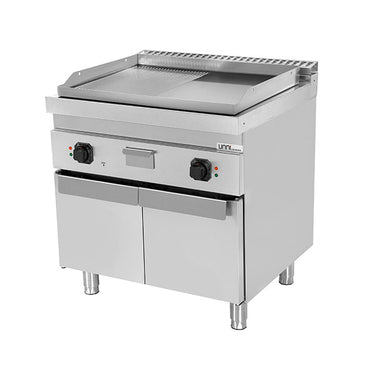 Elektro-Grillplatte – 1/2 glatt + 1/2 gerillt verchromt