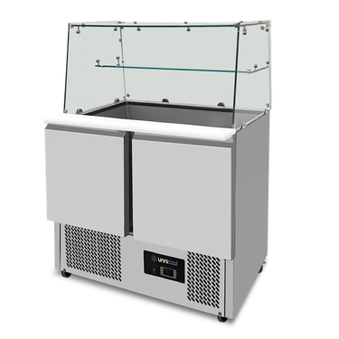 Saladette with glass top 2 doors Static cooling 90x70x85(h)cm