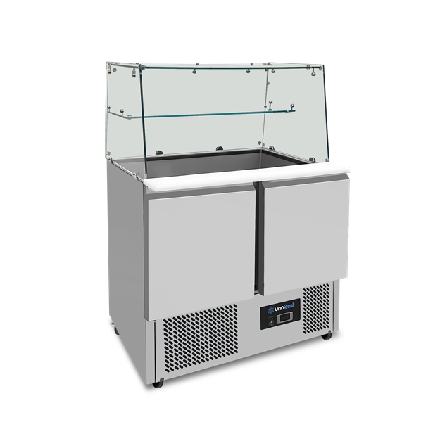 Cam vitrinli saladet 2 kapılı statik soğutma 90x70x85(h)cm