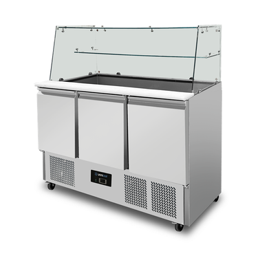 Saladette with glass top 3 doors Static cooling 137x70x85(h)cm