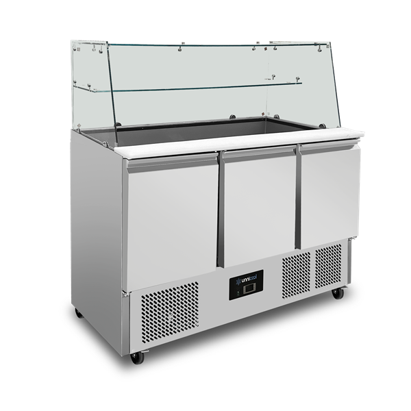 Saladette mit Glasaufsatz 3 Türen statische Kühlung 137x70x85(h)cm
