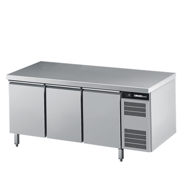 Bakery freezer counter EN4060, 3 doors, with worktop, edged down on all sides, ready to plug in 1950 × 800 × 850 mm