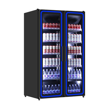 Kühlschrank 2 Glas Tür – 900L – Blau LED Beleuchtung