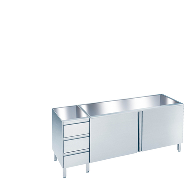 Work cabinet with hinged doors and drawer block on left, without worktop 1400 × 560 × 800-850 mm