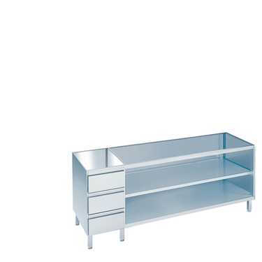 Çalışma dolabı açık, solda çekmeceli blok, tezgâh tablasız 2200 × 660 × 800-850 mm
