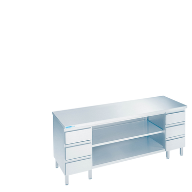Arbeitsschrank offen mit Schubladenblöcken Tischplatte, allseits ab 2400 × 600 × 850-900 mm