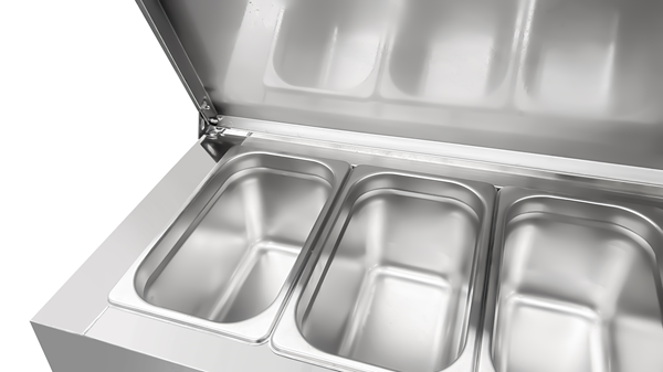 Saladet 2 kapılı (1/1 GN) üst grup 6× 1/3 GN +2°C ile +8°C arası fanlı soğutma kapaklı