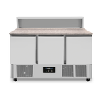 Pizza Werkbank, 3 Türen (GN 1/1), mit 8 × GN 1/6 Aufsatz +2°C bis +8°C