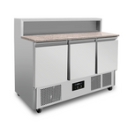 Pizza Werkbank, 3 Türen (GN 1/1), mit 8 × GN 1/6 Aufsatz +2°C bis +8°C