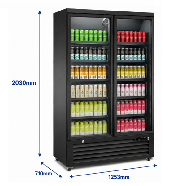 Refrigerator 1081L Black 0°C to +10°C Fan Cooling Braked Castors