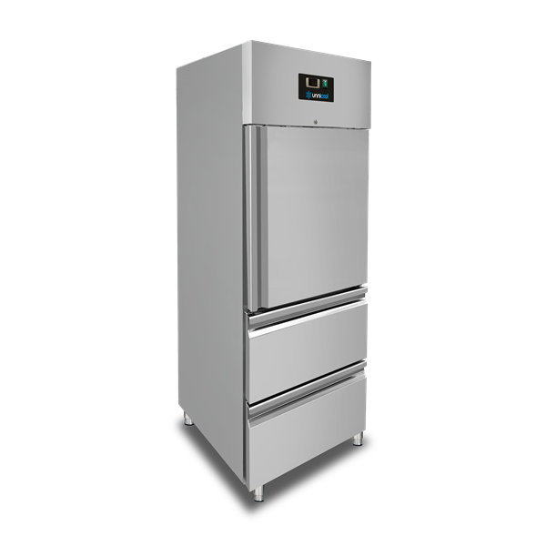 Kühlschrank – 1 Tür – GN 2/1 – 650 Liter – 1 halbe Tür und 2 Schubladen