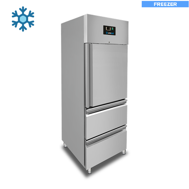 Tiefkühlschrank – 1 Tür – GN 2/1 – 650 Liter – 1 Halbtür und 2 Schubladen