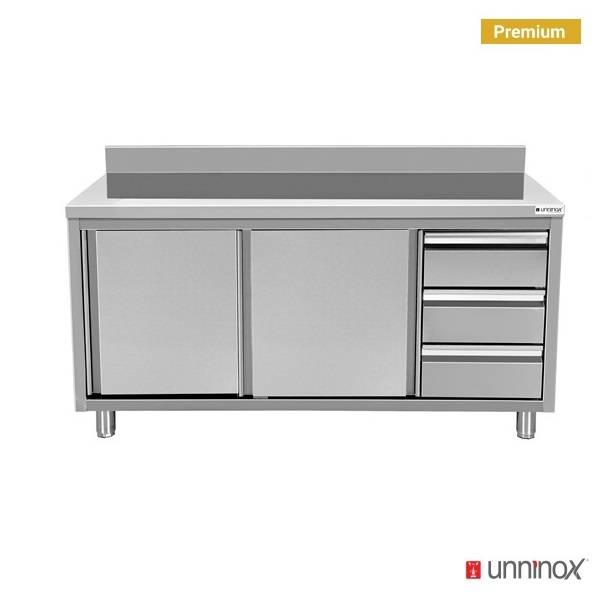 Çalışma tezgahı 1800 x 700 x H850mm, 3 çekmece, arkalıklı, sağ (WTS-1807085-SR)