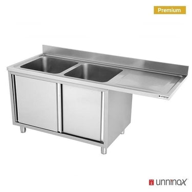 Spültisch für Spülmaschine 160x70xH85 2 Schüsseln links
