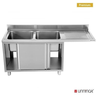 Spültisch für Spülmaschine 180x70xH85 2 Schüsseln links