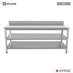 Çalışma tezgahı 700x700xH850mm, arkalıklı, çift alt raf, ECO (WTF77A-B+E77)