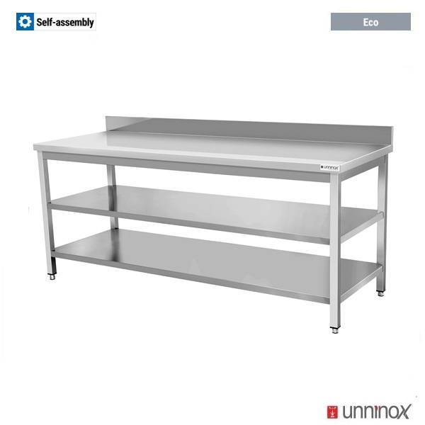 Çalışma tezgahı 700x700xH850mm, arkalıklı, çift alt raf, ECO (WTF77A-B+E77)