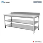 Çalışma tezgahı 700x700xH850mm, arkalıklı, çift alt raf, ECO (WTF77A-B+E77)